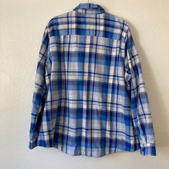 LL Bean Fleece Sherpa Lined Blue Flannel Long Sleeve Snap Front Chore Shirt 1X - Picture 6 of 12